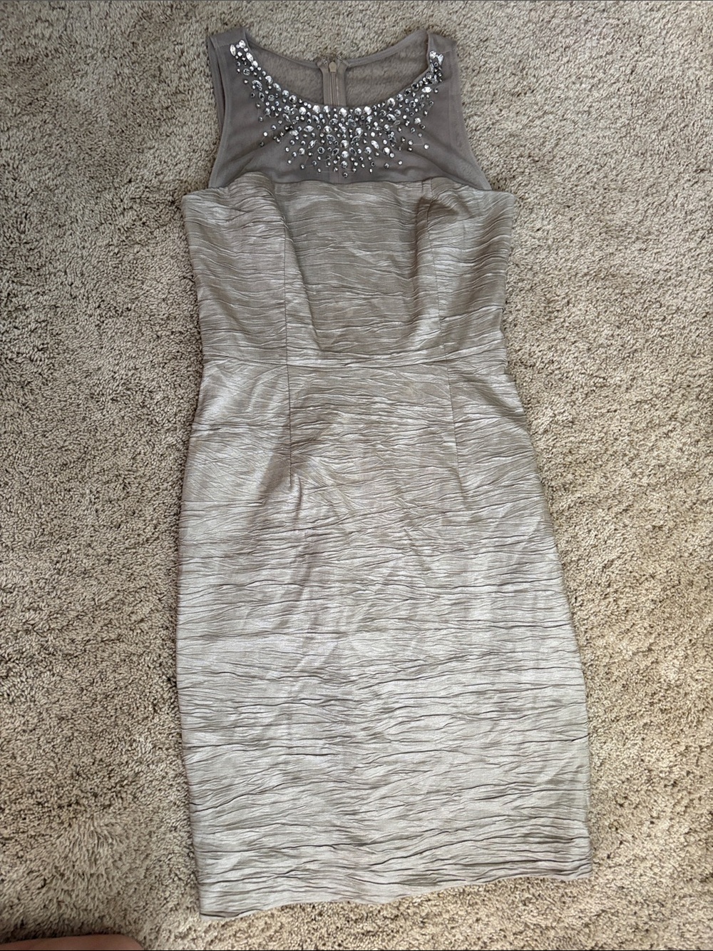 Eliza J Silver Beaded Illusion Midi Dress